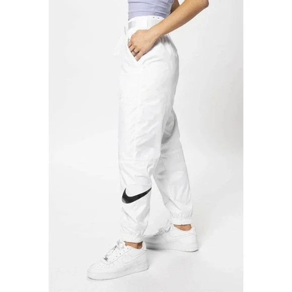 Nike Sportswear Women's Woven Cargo Joggers in White Belted wBlack Swoosh Size M - Picture 2 of 16